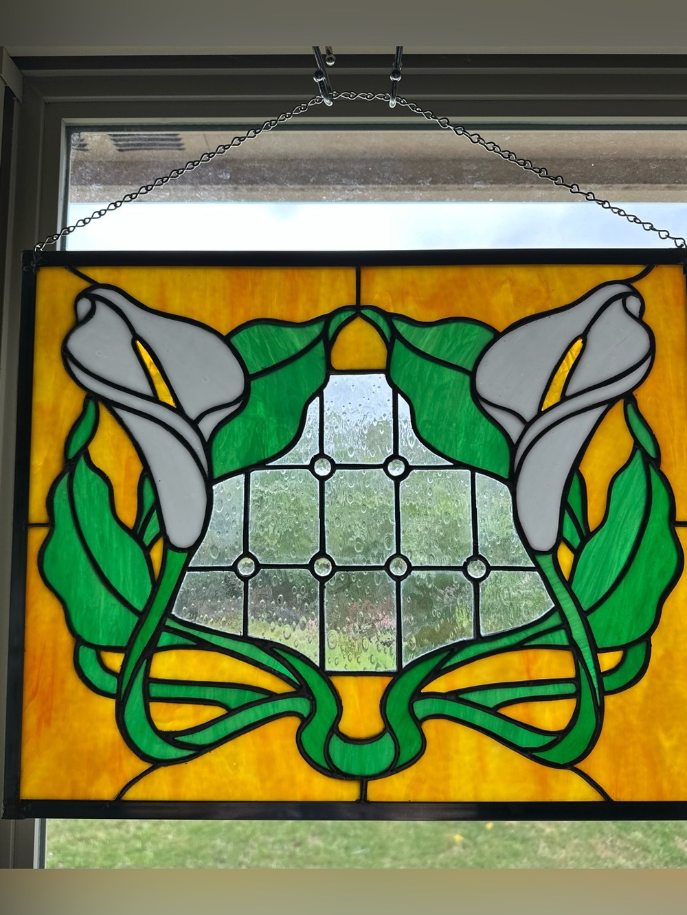 Handmade Stained Glass Panel.  Calla Lillies Art Nouveau Style
